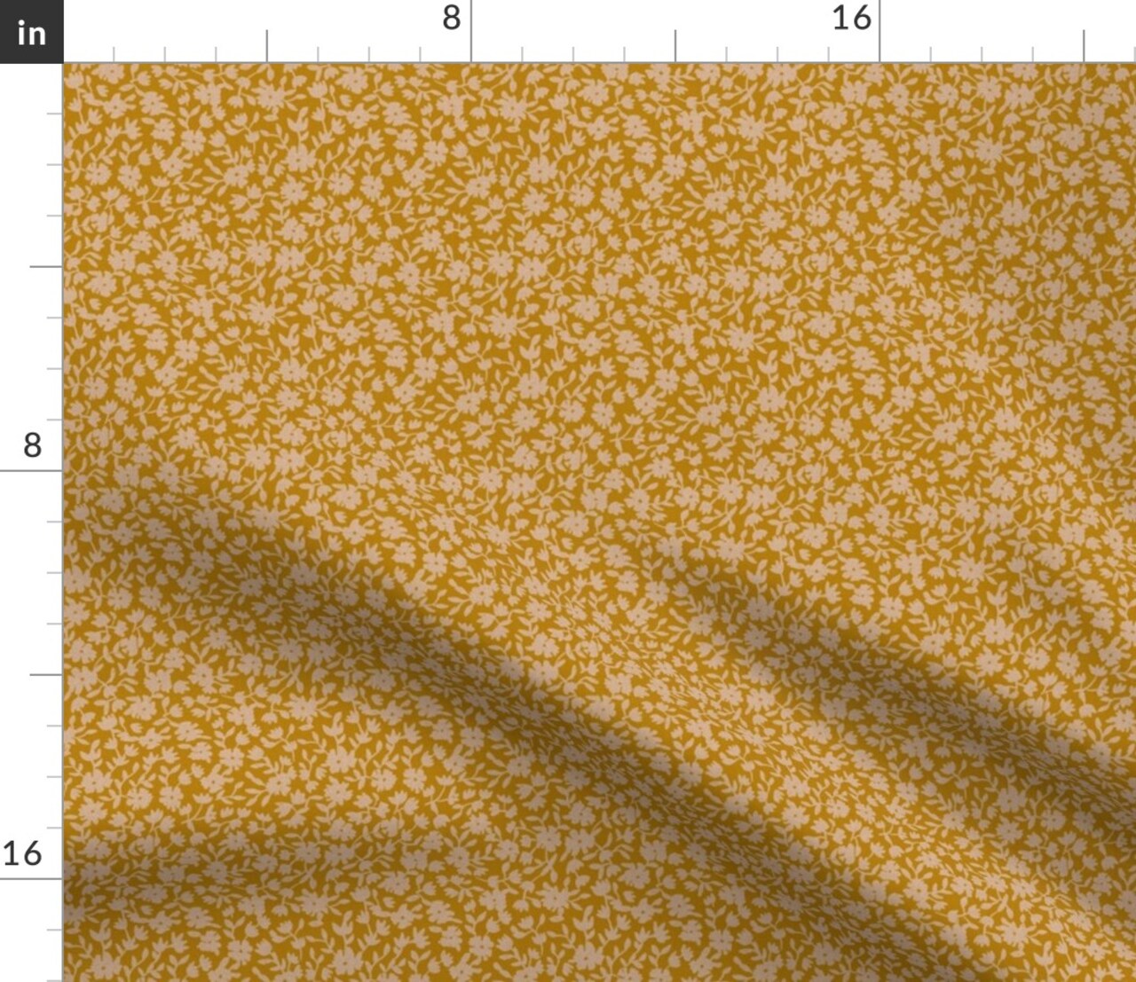 Golden Botanical Beige Flowers Boho Block Print Faux Texture Country Farmhouse Custom Printed Fabric by Spoonflower Various Fabrics by the Yard or Fat Quarter